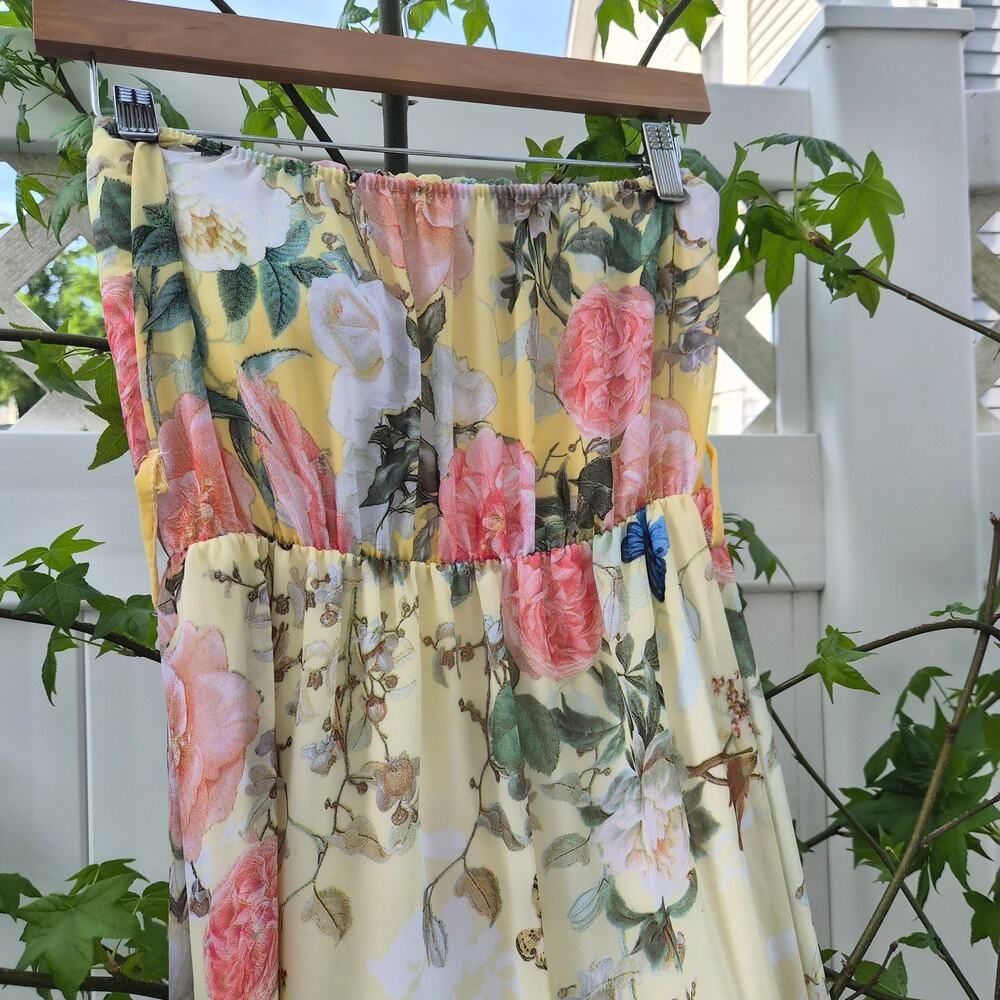 Feeling Lady Made in Italy Strapless Floral & Butterfly Maxi Dress. Size S/M - Picture 4 of 5